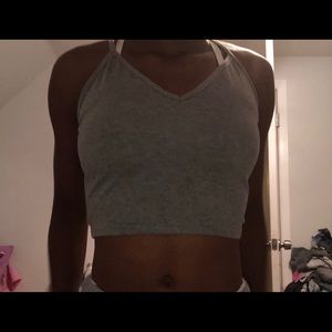 Gray spaghetti string crop top